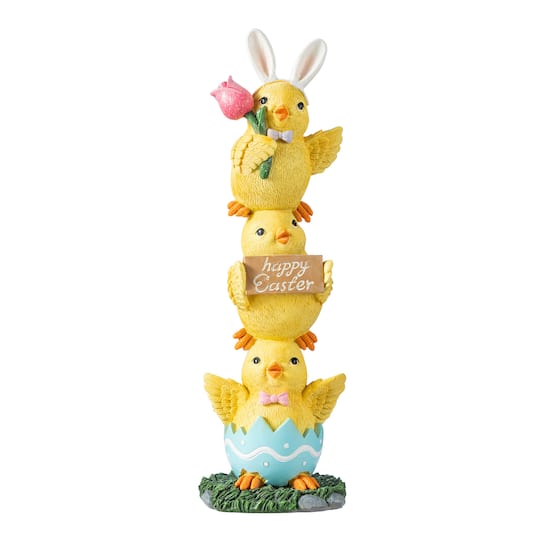 Glitzhome® 13.25" Easter Resin Stackable Chickens Table Decor in Yellow | 4.25" x 3.5" x 13.25" | Michaels®